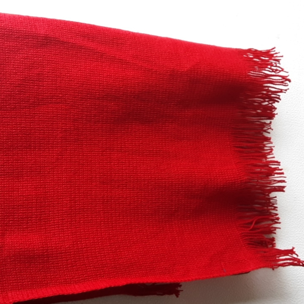 Red fringed  shawl scarf 76"+39"